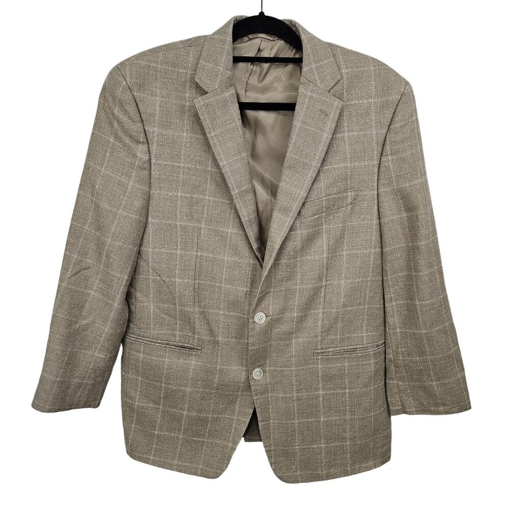 Lauren Ralph Lauren Mens 42R Beige Plaid Blazer Jaket 65% Wool 20% Silk 15% Line
